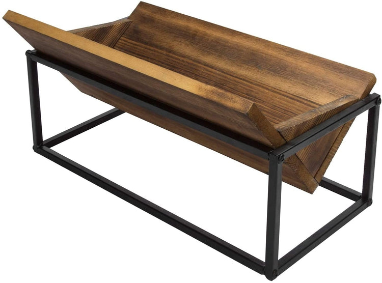 Burnt Wood and Industrial Black Metal Trough Style Desktop Book Storage Organizer-MyGift