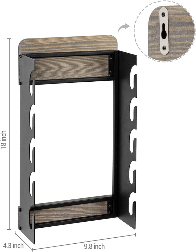 Weathered Gray Wood and Matte Black Metal Wall Mounted Hat, Garment Storage Hanger Rack-MyGift
