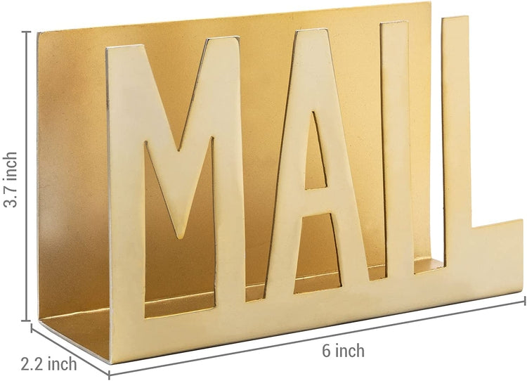 Gold Tone Metal Mail Holder, Desktop Letter Sorter with MAIL Cutout Design-MyGift