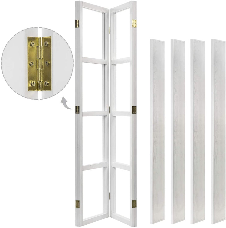 4-Panel Open Bookcase White Wood Room Divider with 4 Shelves-MyGift