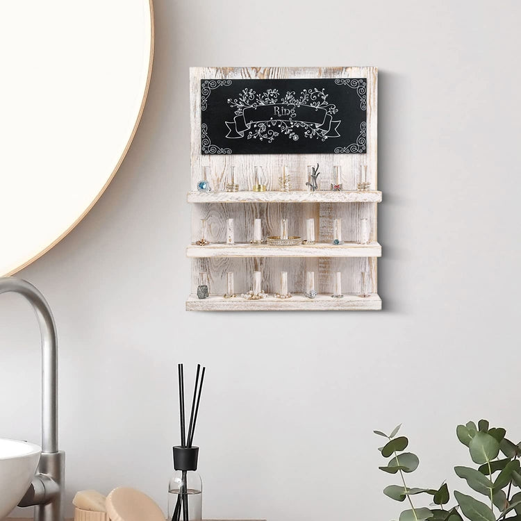 3-Tier Wall-Mounted Wood Jewelry Accessories Organizer, Ring
