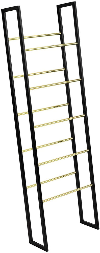 Black and Gold Tone Metal Towel Ladder Rack, Wall Leaning Blanket Holder-MyGift