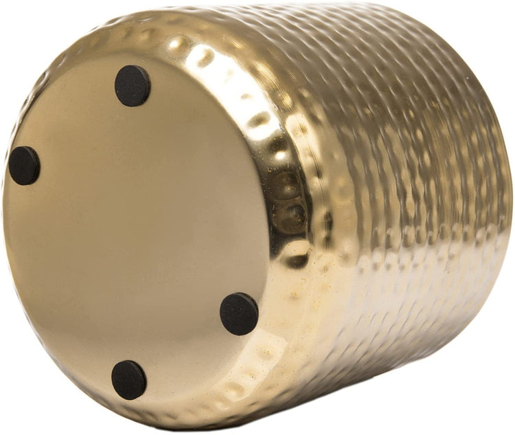 Set of 2, Hammered Brass Plated Metal Cylindrical Succulent Planter Pots-MyGift