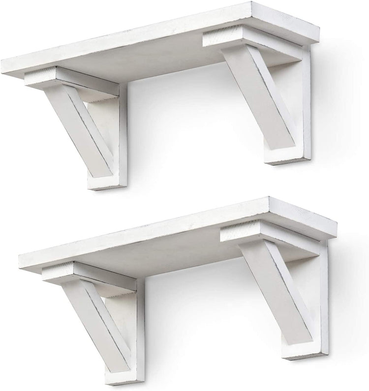 Set of 2 Wood Floating Wall Shelves in Vintage White-MyGift