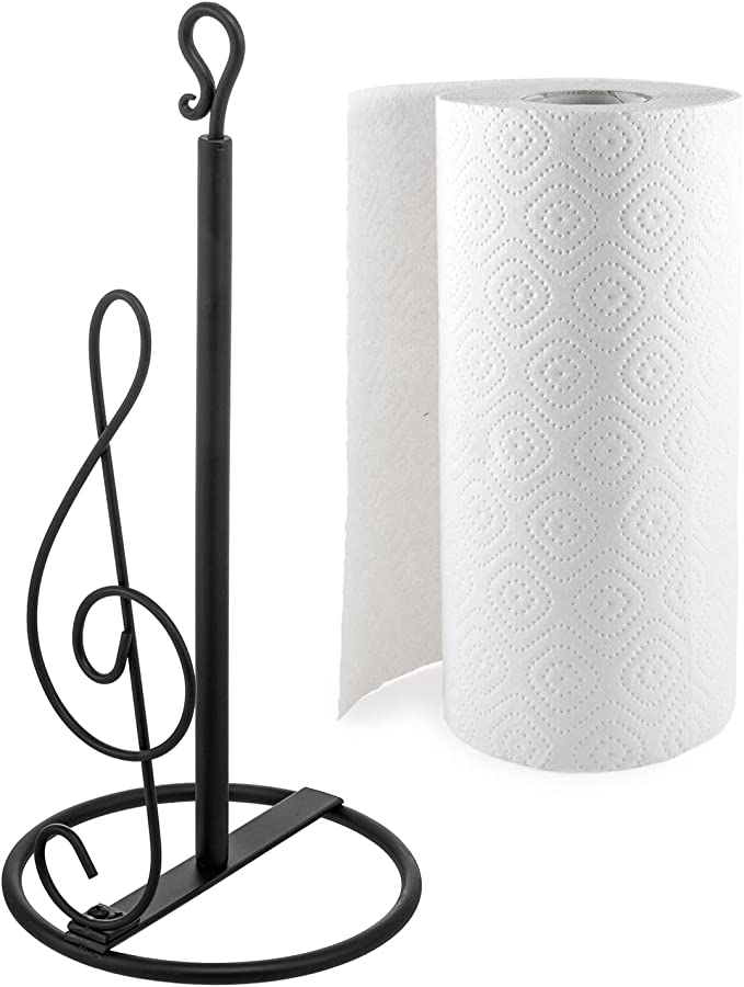 Kitchen Paper Towel Holder with Matte Black Metal Finish and Treble Clef Music Symbol Design-MyGift