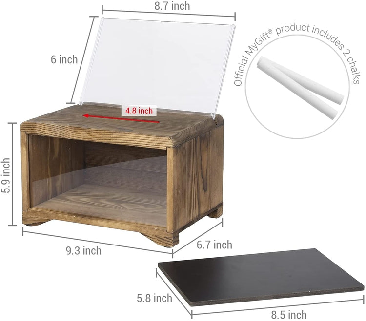 Wood Donation Collection Box with Lock, Tip Suggestion or Comment Card Box with Chalkboard and Clear Acrylic Sign Holder-MyGift