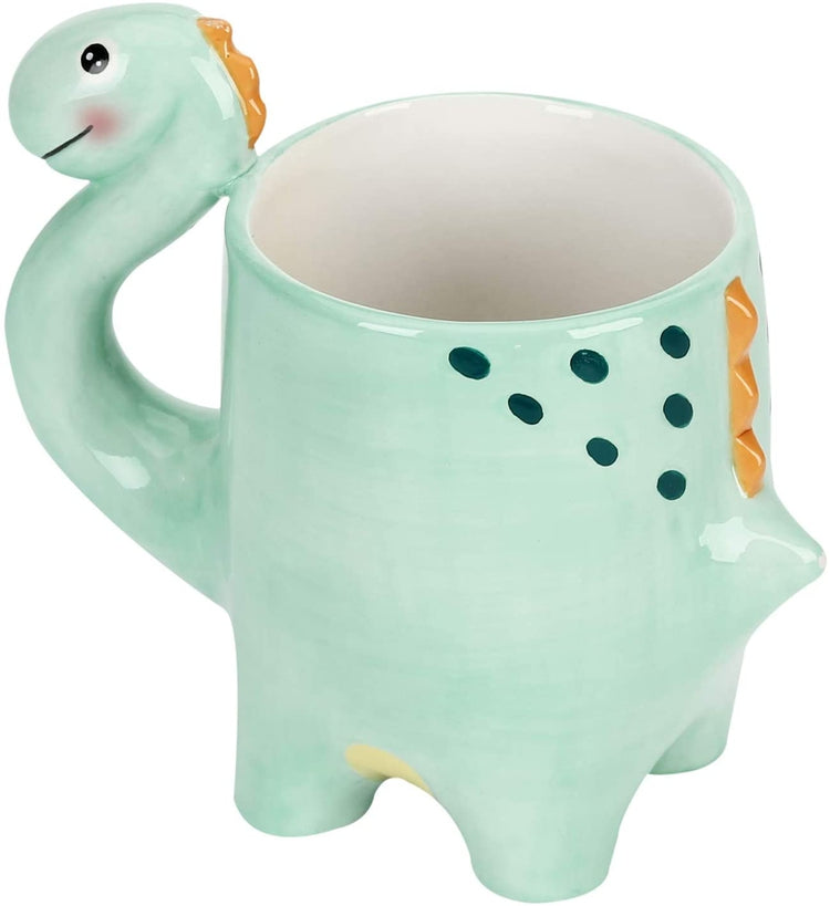 Teal Green Ceramic Dinosaur Cartoon Drinking Mug with Handle-MyGift