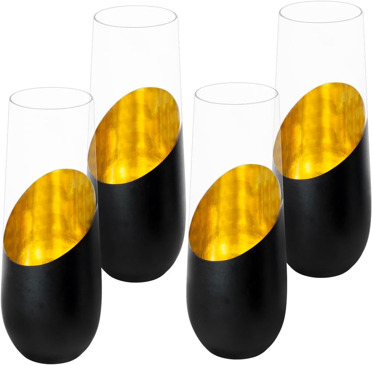 Black and Gold Tone Plated Champagne Flutes, Holiday New Year Party Toasting Glass, Set of 4-MyGift