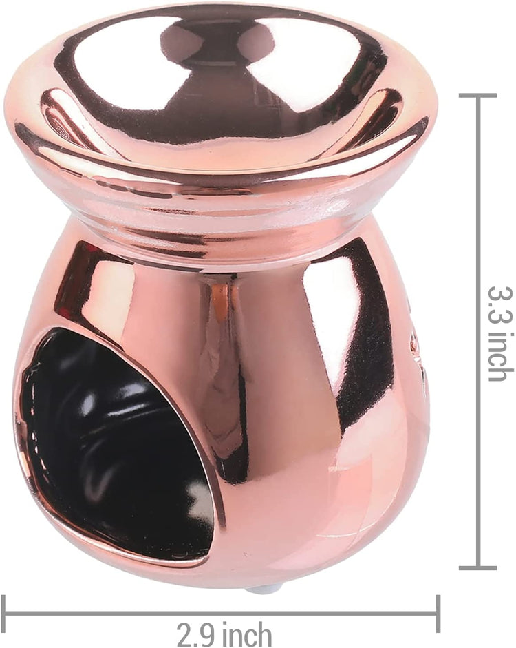 Set of 2, Copper Ceramic Essential Oil Diffuser, Wax Warmer Tealight Candle Holder with Stars and Moon Cutout Design-MyGift