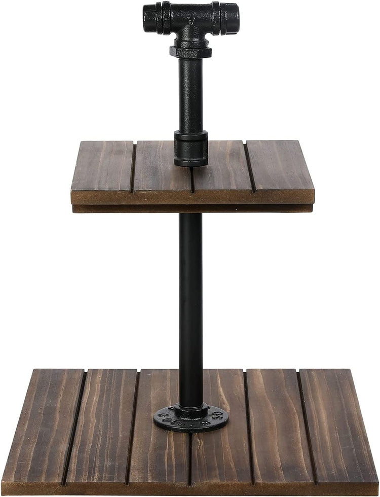 Burnt Wood and Black Metal Industrial Pipe 2-Tier Cupcake Holder Displ ...
