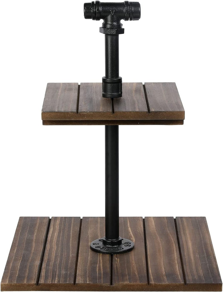 Burnt Wood and Black Metal Industrial Pipe 2-Tier Cupcake Holder Display Rack Stand-MyGift