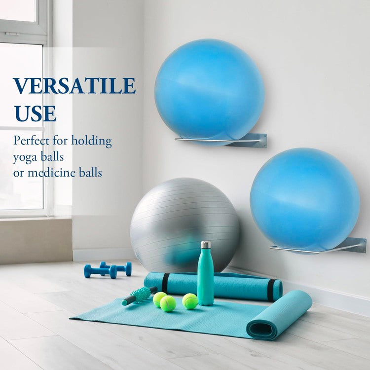 Silver Tone Metal Wire Wall Mounted Large Stability Ball Storage Rack, Gym Exercise Equipment Organizer, Set of 2-MyGift