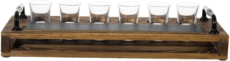 Tequila Shot Glass Liquor Flight Tasting Set Includes Burnt Wood Serving Tray with Chalkboard Panel and 6 Shot Glasses-MyGift