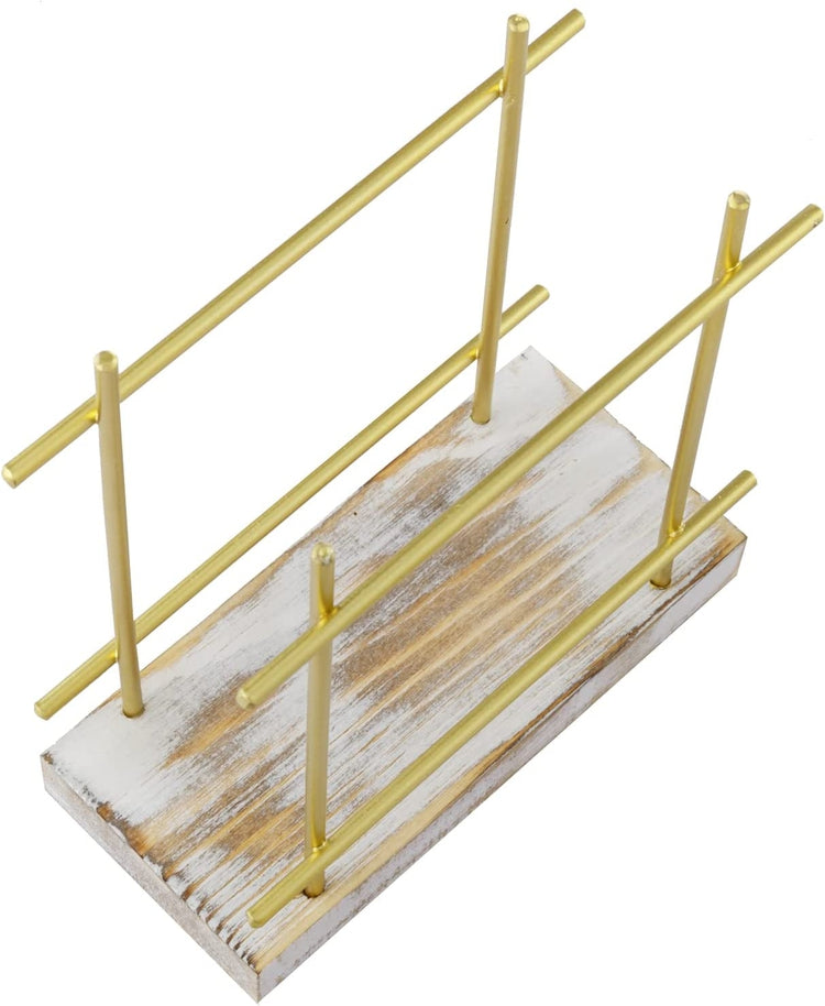Brass-Tone Wire Metal Upright Napkin Holder with White Weathered Base, Napkin Holder-MyGift