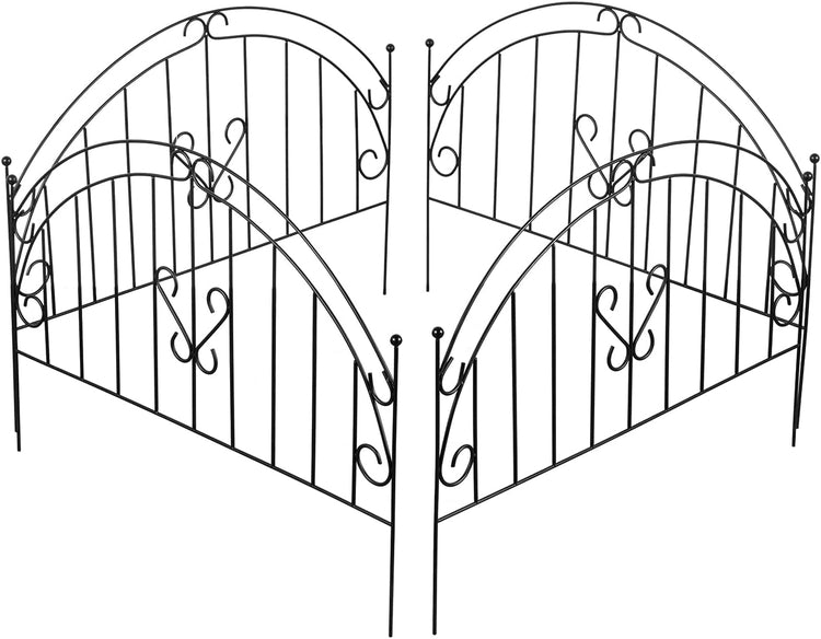 Set of 4, Scrollwork Matte Black Metal Wire Low Trellis Fence, Support Stakes for Climbing Plants and Crawling Vines-MyGift