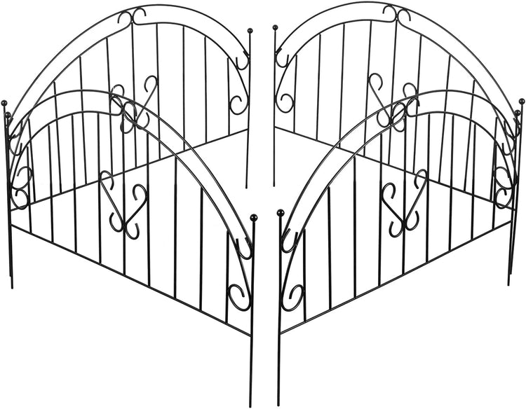 Set of 4, Scrollwork Matte Black Metal Wire Low Trellis Fence, Support Stakes for Climbing Plants and Crawling Vines-MyGift