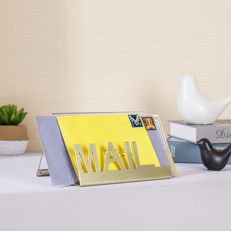 Deluxe Modern Clear Acrylic Mail Sorter Letter Holder with Decorative Brass Tone Metal Base-MyGift