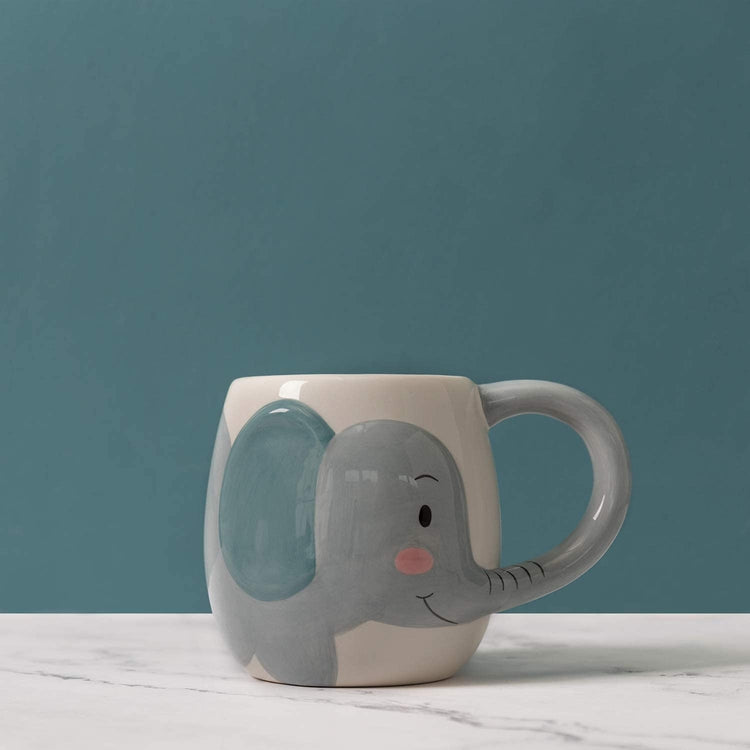 Cute Cartoon Gray Elephant Ceramic Mug with Trunk Handle, Animal Themed Drinkware Cup-MyGift