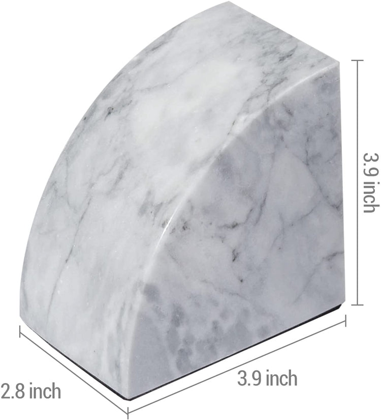 Set of 2, White Marble Bookends, Decorative Heavy Stone Rounded Design Non-Slip Book Stopper Bookends-MyGift