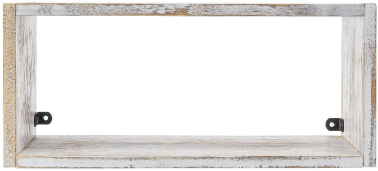 Whitewashed Wood Wall Mounted Floating Shadow Box Kitchen Shelf, Rectangular Wooden Display Shelf and Spice Storage Rack-MyGift