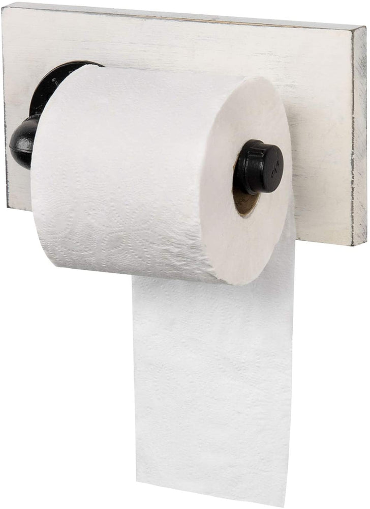White Wood and Industrial Pipe Wall Mounted Toilet Paper Roll Holder Dispenser-MyGift