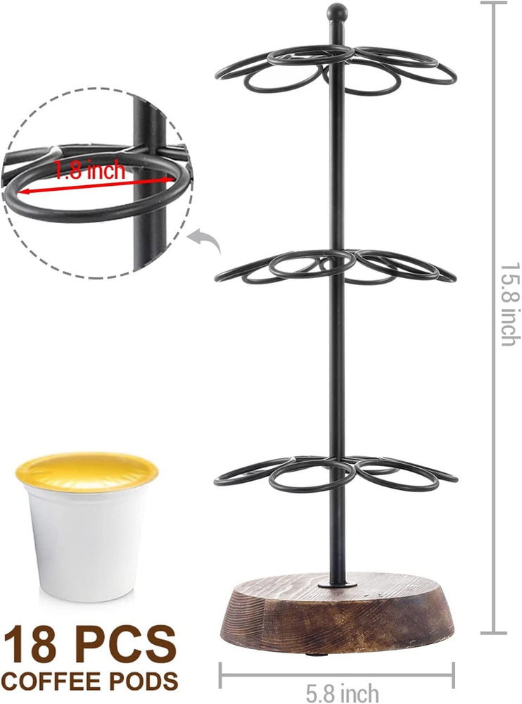 Round Tabletop Coffee Pod Holder, Wood and Black Metal Wire Coffee Station Organizer Stand, Holds 18 Pod Cups-MyGift