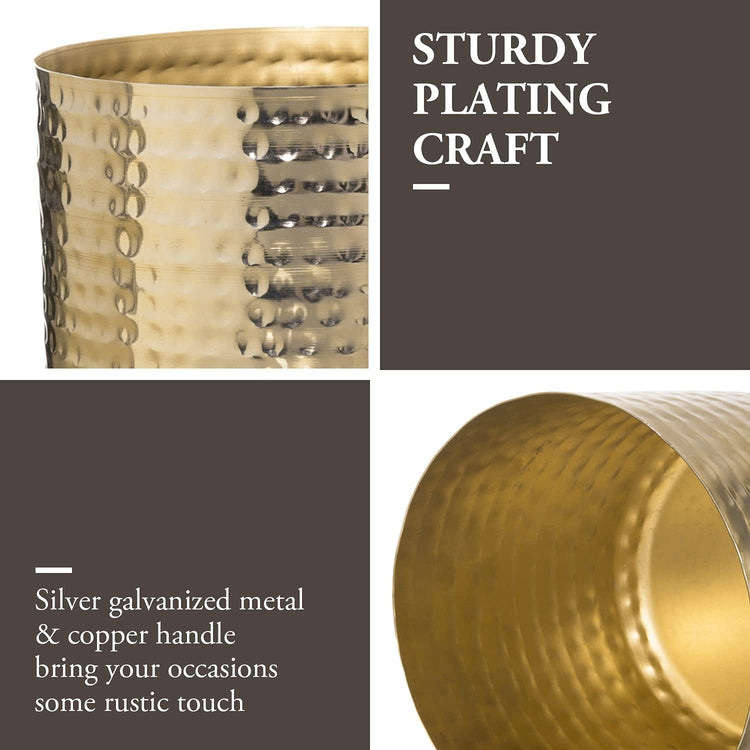 Set of 2, Hammered Brass Plated Metal Cylindrical Succulent Planter Pots-MyGift