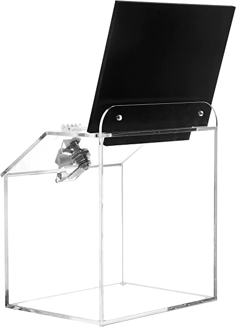 Clear Acrylic Countertop/Wall Mounted Tip Box with Lock, Key, Removable Sign Holder and Chalkboard Sign-MyGift