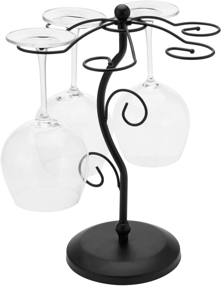 6-Hook Freestanding Black Metal Countertop Wine Glass Holder Rack, Stemware Tree Display Stand-MyGift