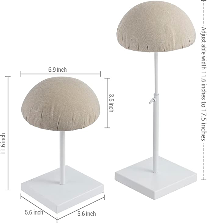 Table Hat Rack, Wig Display Holder with Fabric Covered Dom and Adjustable Height, Set of 2-MyGift
