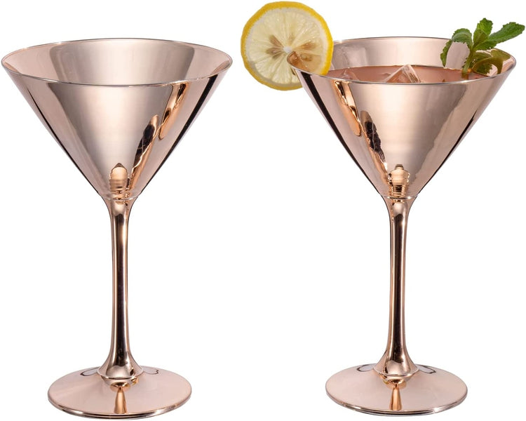 Set of 2, Copper Tone Martini Glasses, Elegant Metallic Plated Drinking Glass for Cocktail Party or Special Event-MyGift