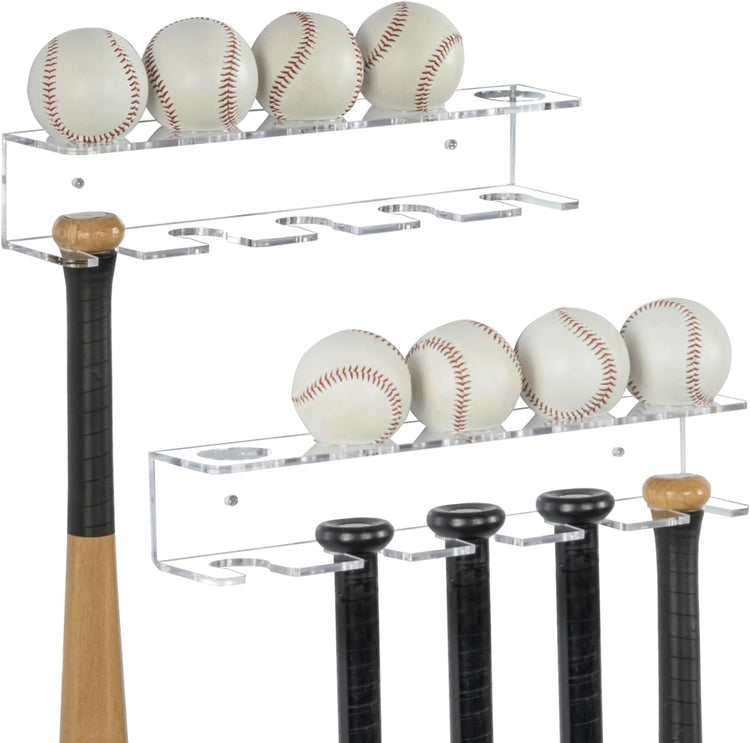 Baseball Rack Clear Acrylic Hanging Baseball Bat and Ball Racks, Wall Mounted Displa ...