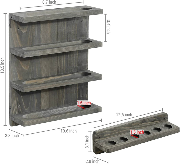 Wall Mounted Weathered Gray Wood Pool Cue Rack, Billiards Accessories Holder and Ball Storage Shelf Set-MyGift