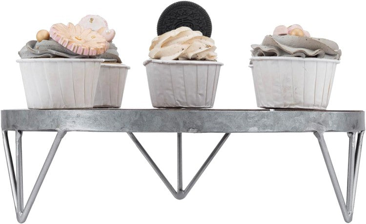 12 Inch Round Brown Wood Cake Stand Dessert Cupcake Holder with Galvanized Metal Frame, Bakery and Party Display Riser-MyGift