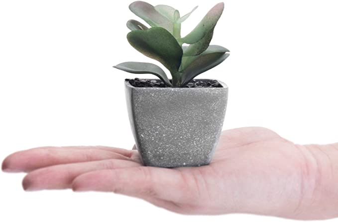 Miniature Artificial Succulents in Square Gray Planters, Fake House Plants, Set of 6-MyGift