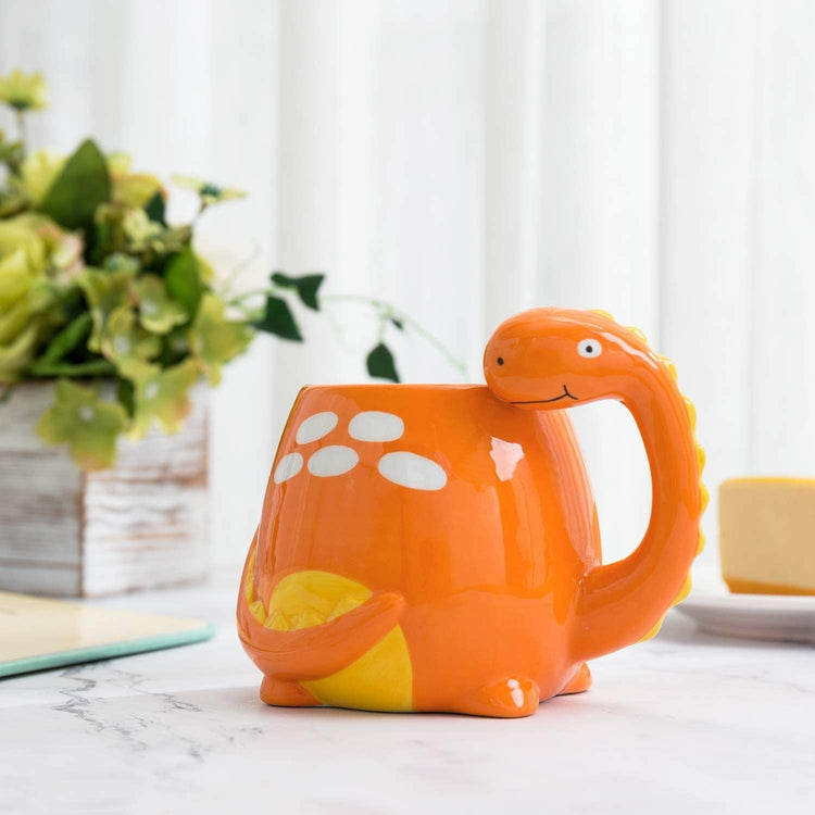Adorable Orange Brontosaurus Dinosaur Cartoon Ceramic Coffee Mug-MyGift