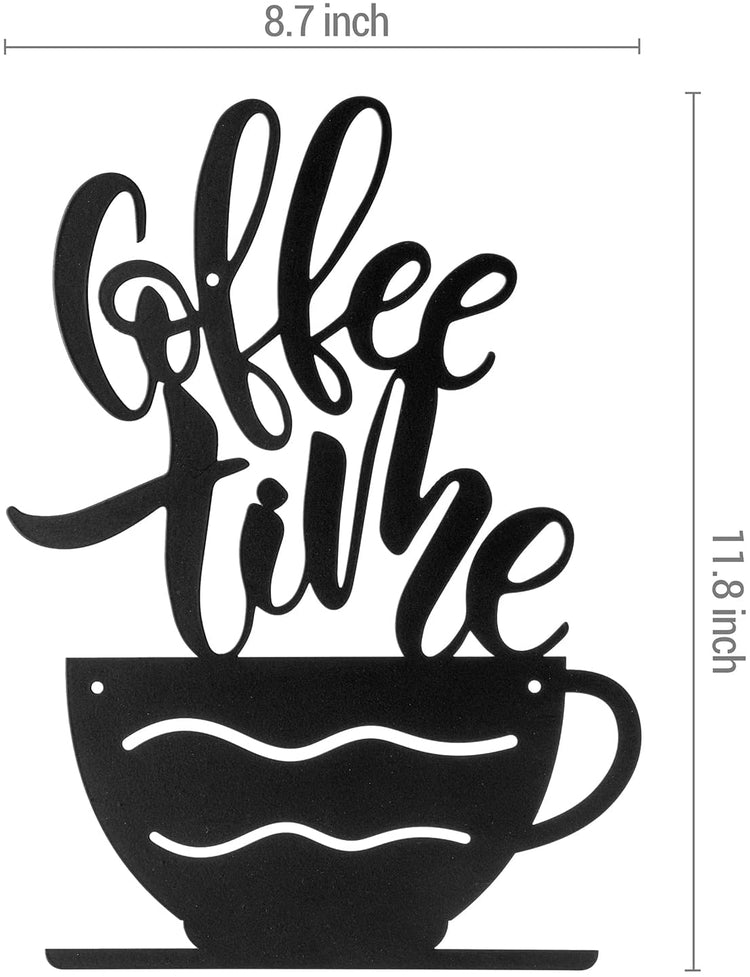 3-D Wall Art, Matte Black Metal Coffee Time Letter Cutout Sign with Coffee Cup, Wall Decor for Kitchen, Cafe, Restaurant-MyGift