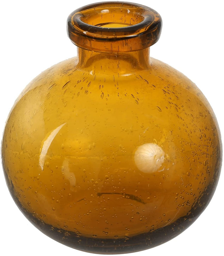 Set of 2, 5 inch Mid-Century Modern Amber Tinted Bulb Glass Decorative Diffuser Bottles, Flower Bud Vases-MyGift