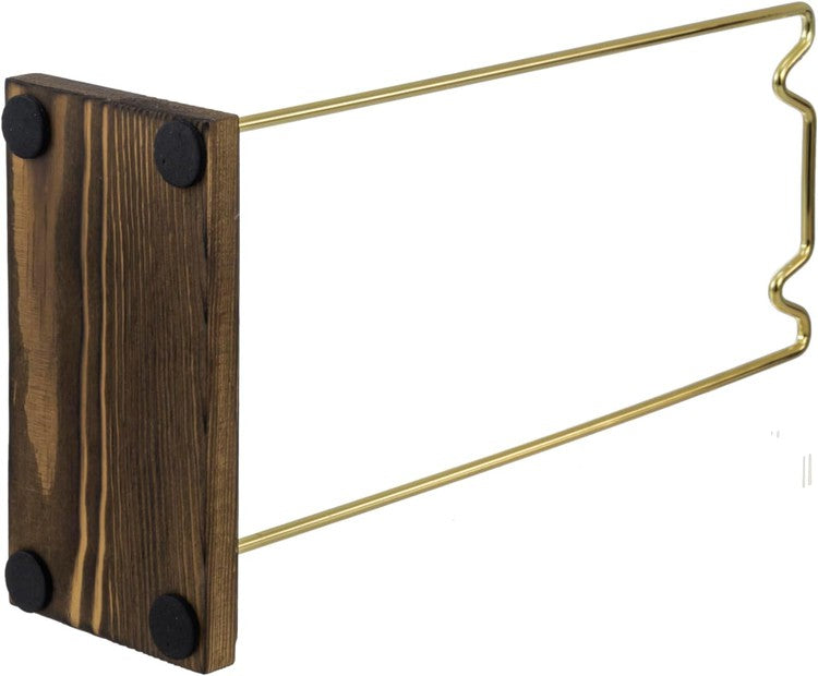 11 Inch Burnt Dark Brown Wood and Brass Tone Metal Wire Necklace Stand, Tabletop Jewelry Holder Rack for Home or Retail-MyGift