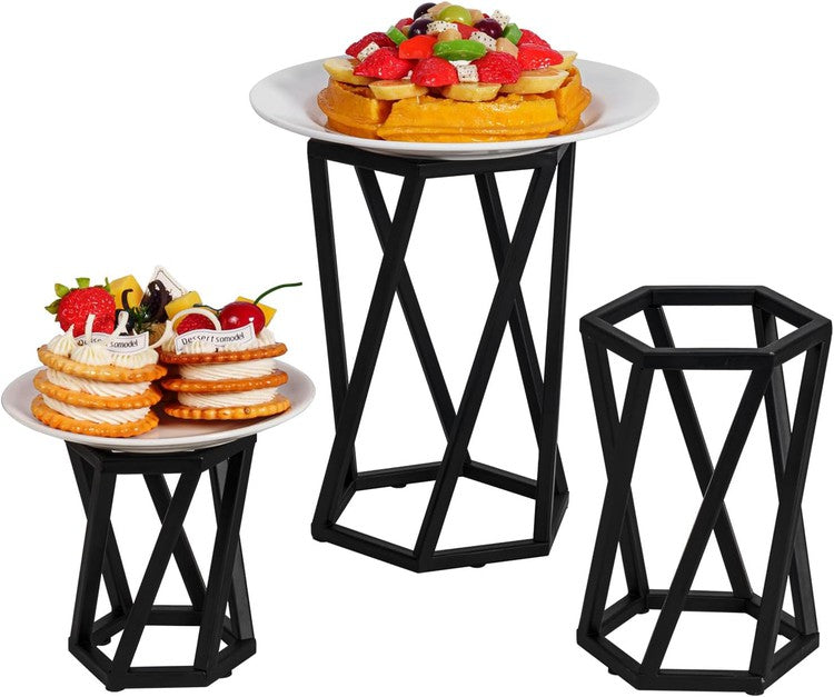 Black Metal Pizza Pedestal Racks, Food Display Stands, Dessert Serving Risers, 3-Piece Set-MyGift