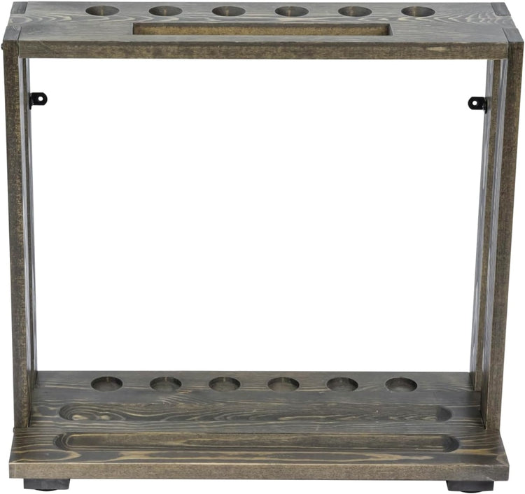 Freestanding Gray Wood Pool Cue Stick Holder, Cue Rack w/ Ball Storage and Rack Slot-MyGift