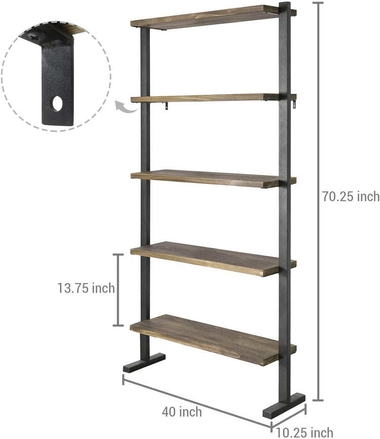Black Industrial Metal & Brown Wood Bookcase for Display Storage and Organization-MyGift