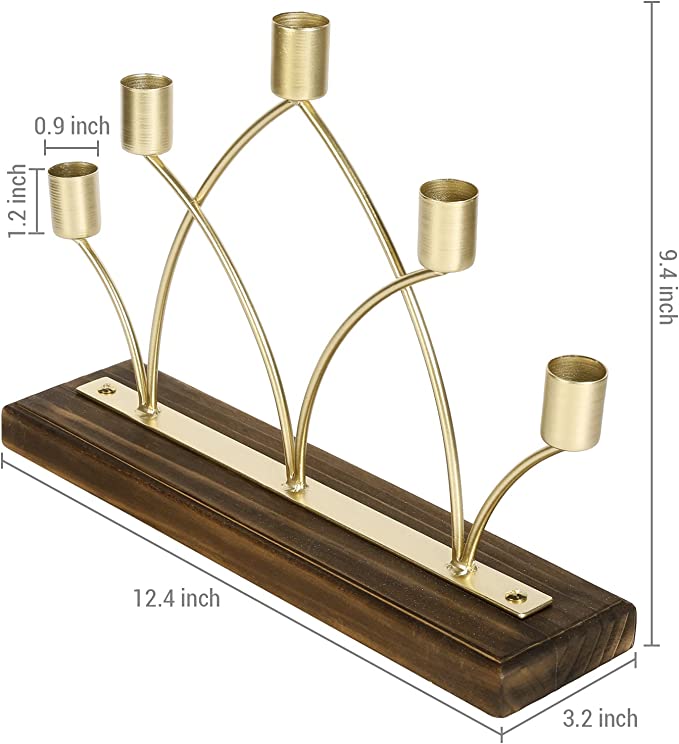 Brass Tone Metal Candelabra Candle Holder, Tabletop Candle Holder Display-MyGift