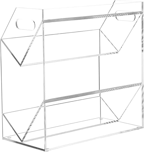 Clear Acrylic Cassette Tape Holder with Cutout Handles, 2 Tier Retro Audio Tape Deck Storage Display Case-MyGift