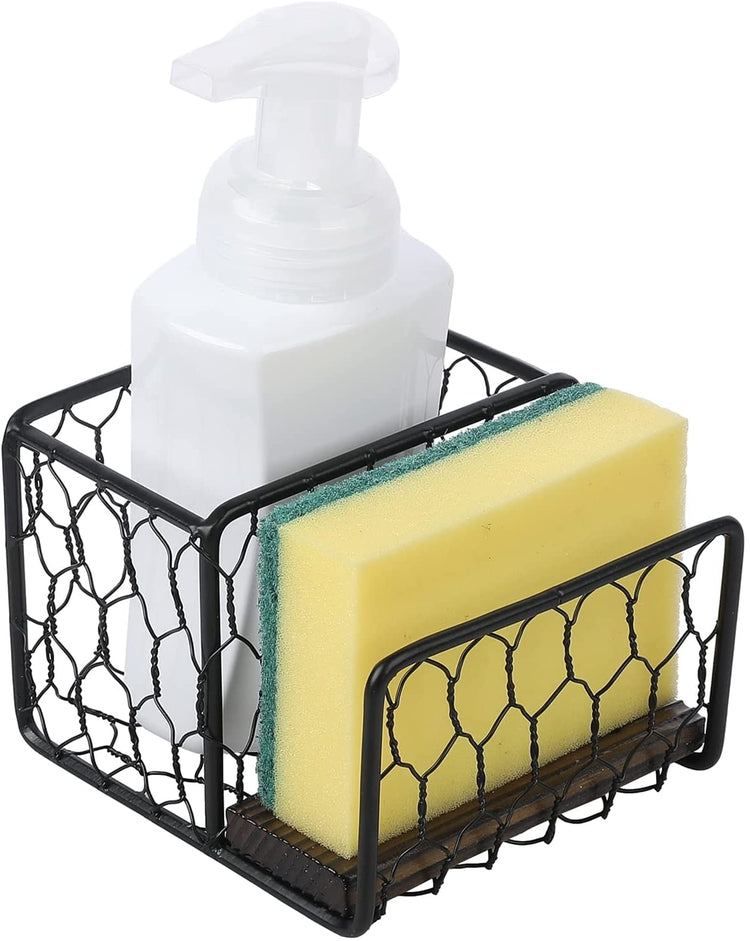 Modern Black Chicken Wire Bottled Dish Soap and Sponge Holder for the Kitchen Sink-MyGift