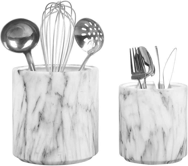 White Marble Kitchen Utensil Holder, Kitchen Accessories