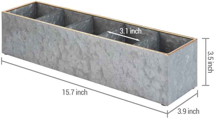 Metal Tea Box Organizer, 5 Compartment Rustic Galvanized and Copper Tone Tea Bag Storage Holder Caddy-MyGift