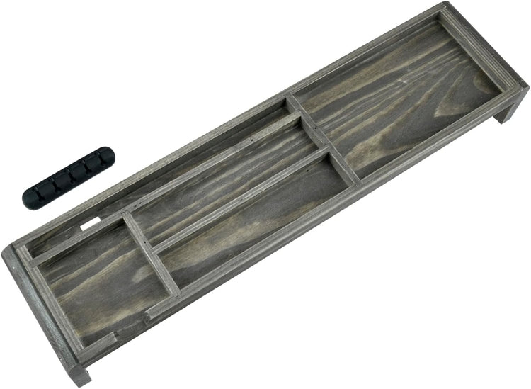 Weathered Gray Wood Over Keyboard Desk Organizer Tray with Phone Tablet Stand, Sticky Note and Pen Holder-MyGift
