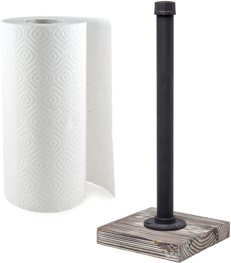 Industrial Design Paper Towel Holder w/ Torched Wood Base-MyGift