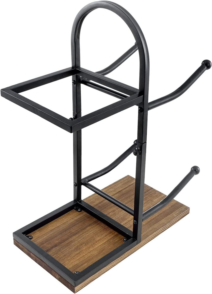 Burnt Wood and Black Metal Sports or Medicine Ball Rack, Freestanding Gym and Fitness Equipment Storage-MyGift